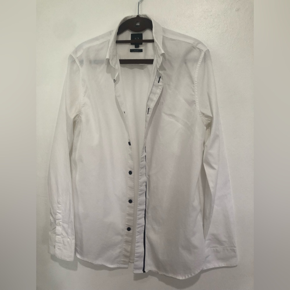 Armani Exchange AX Shirt Mens Small  White Black Button Up Long Sleeve Casual